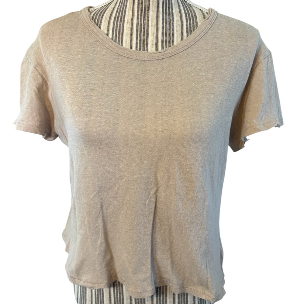 American Eagle Outfitters Baby Tee Small Taupe Cropped Distressed Short Sleeves